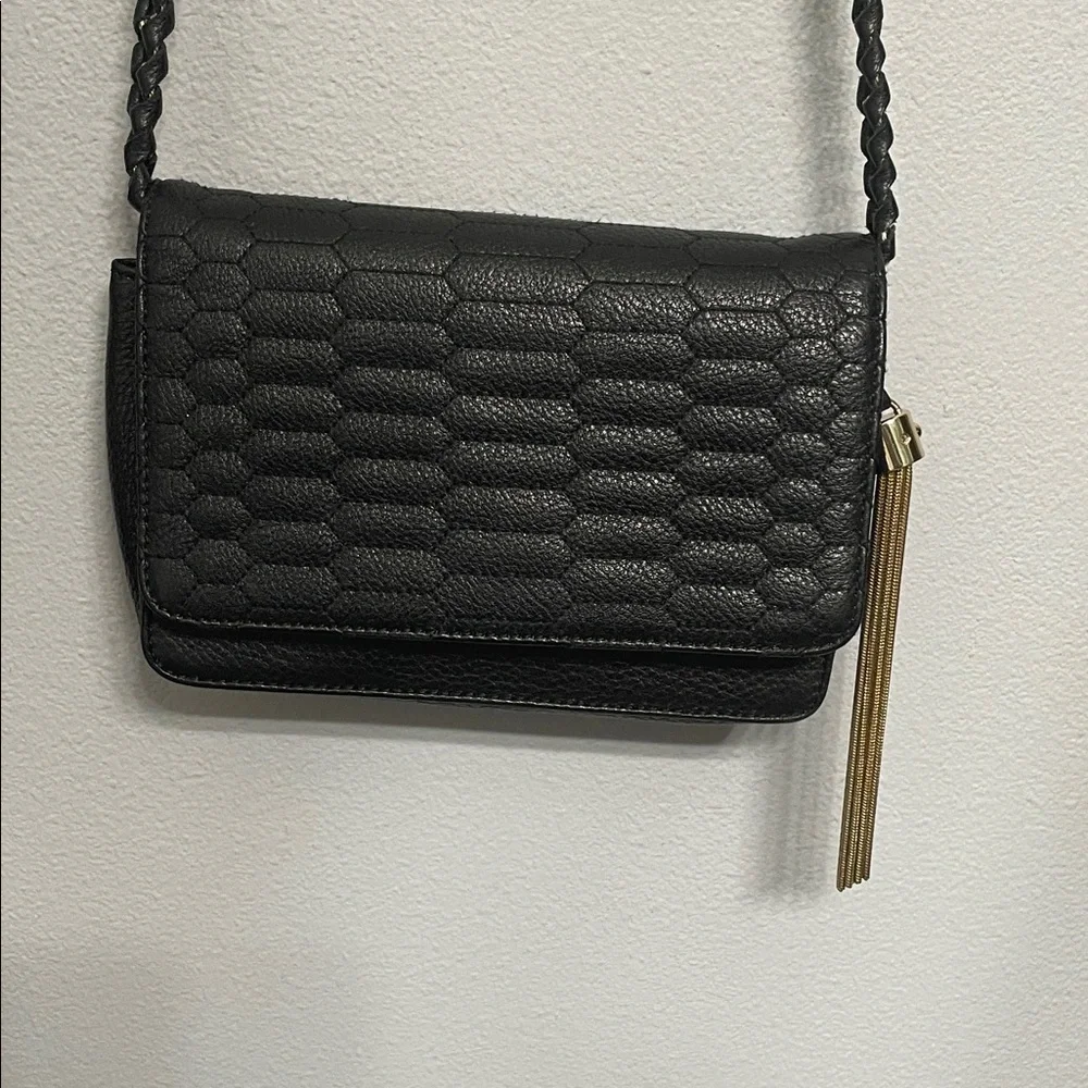 Aimee Kestenberg Black Leather Crossbody Bag with Gold Tassel - Picture 1 of 10